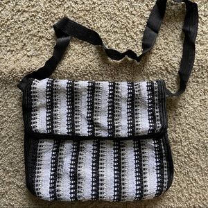Black and white hand woven crossbody bag